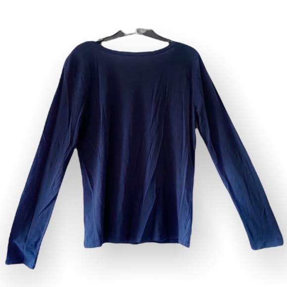 Ann Taylor Loft Womens Top Navy Blue Sequin Long Sleeve Cotton Tee Medium Small - Picture 4 of 10